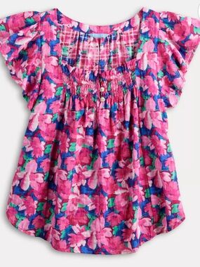 Women's DRAPER JAMES RSVP™ Floral Print Flutter Sleeve Squareneck Top Medium